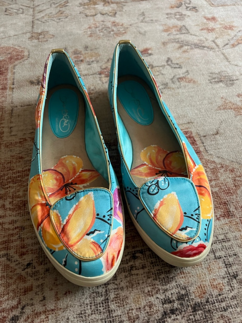 Naturalizer Turquoise Floral Ballet Loafers - Picture 3 of 7